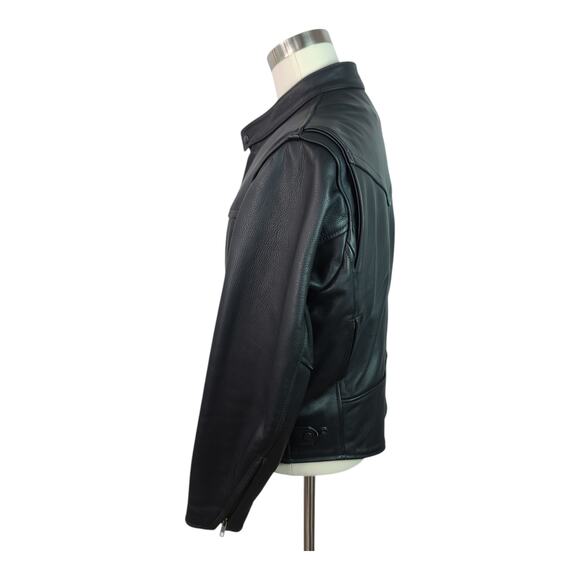 US Made Co Black Leather with Zip Out Quilted Liner Vintage Jacket Coat MOTO M L - Picture 4 of 7